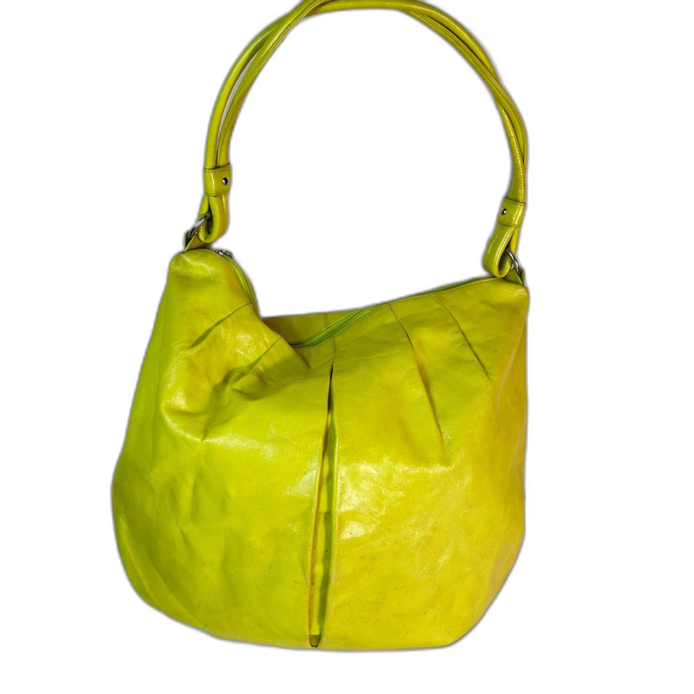 Hobo International Chartreuse Green Leather VTG Y2K Slouchy Hobo Shoulder Bag